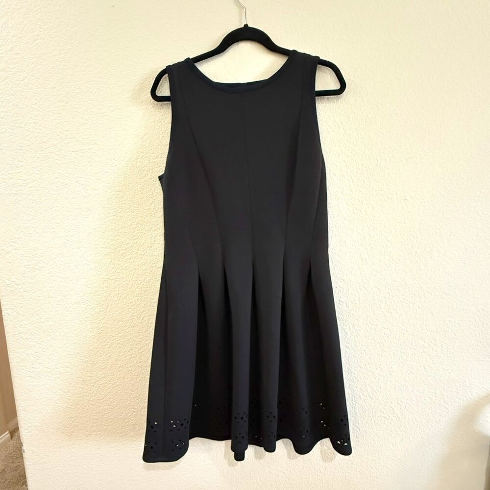 Ann Taylor Pleated Laser Cut Black Dress